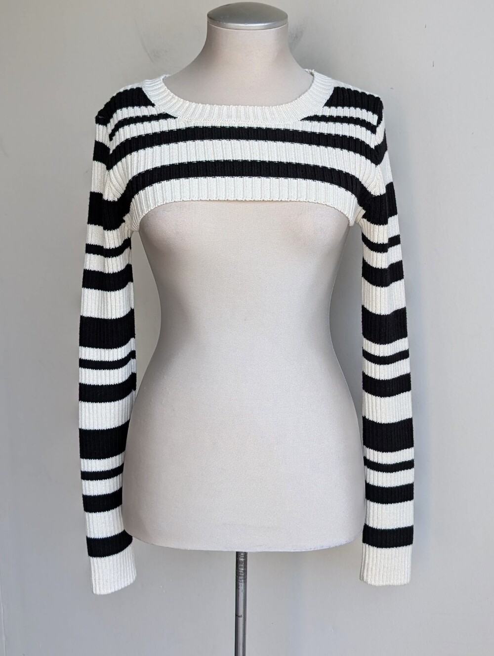 Anthropologie Maeve Striped Black and White Cropped Shrug Sweater